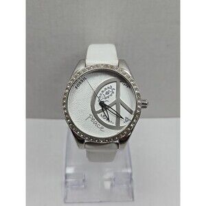 Fossil ES-2462 Peace Sign Crystal Bezel 37mm Womens Quartz New Battery Watch 50M